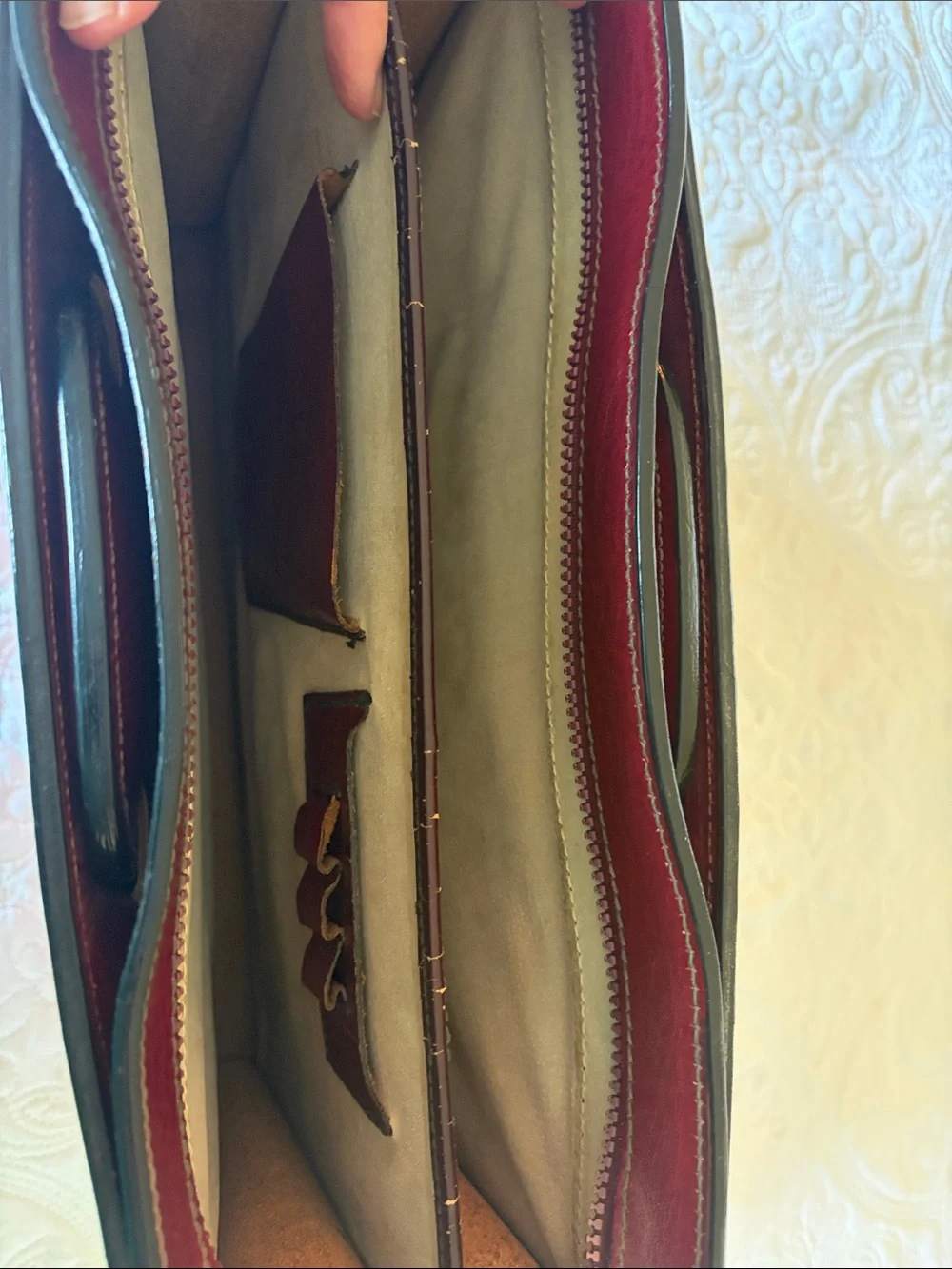 Structured Burgundy Leather Briefcase with Top Handle